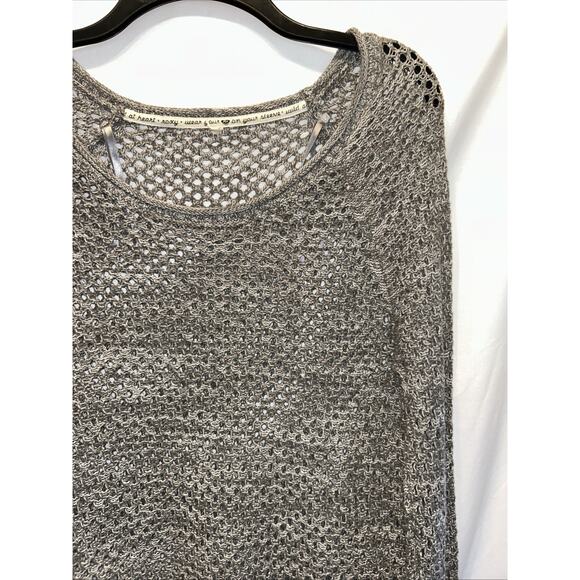 Roxy Fishnet Crochet Sweater Womens Medium Heathered Gray Grunge Coastal Beach - Picture 4 of 15